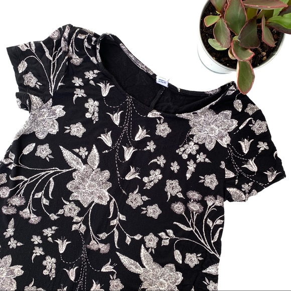 Old Navy Black Short Sleeve Floral Shift Dress - Picture 1 of 6